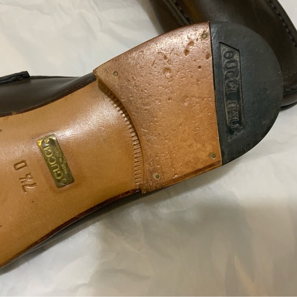 Authentic Gucci Web Gold Horsebit Brown Leather Mens Loafer size 7.5 D - Picture 13 of 16